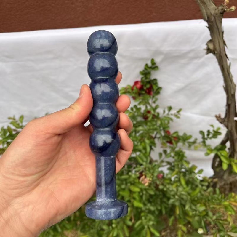 S115--Natural obsidian white crystal powder crystal blue Dongling crystal massage stick