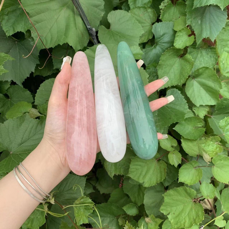 S119--Natural crystal sculpted raw stone polished crystal massage stick