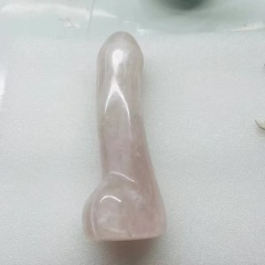 S122--Natural rose quartz carved raw stone polished crystal massage stick dildo