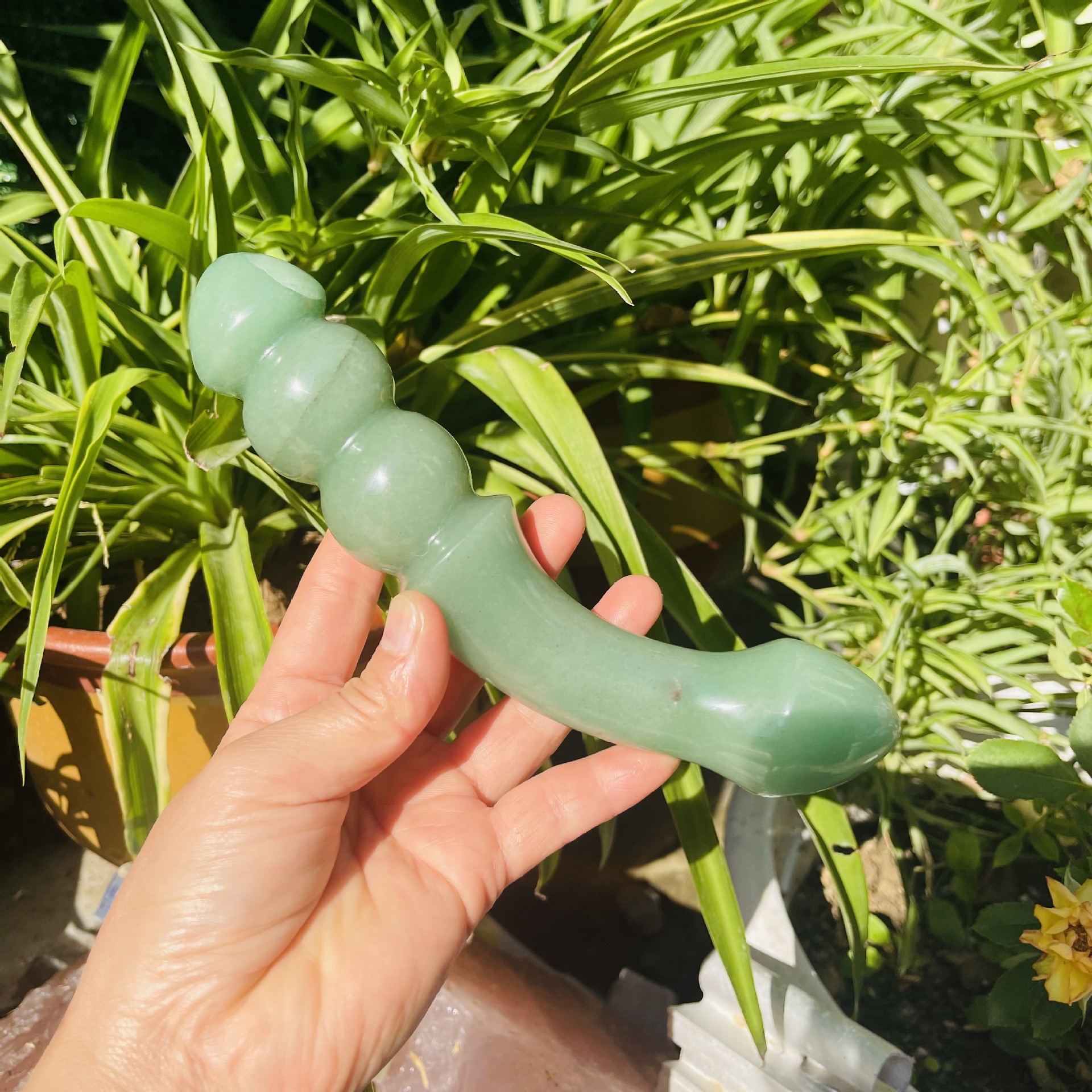 S142--Natural crystal green aventurine crystal massage stick display