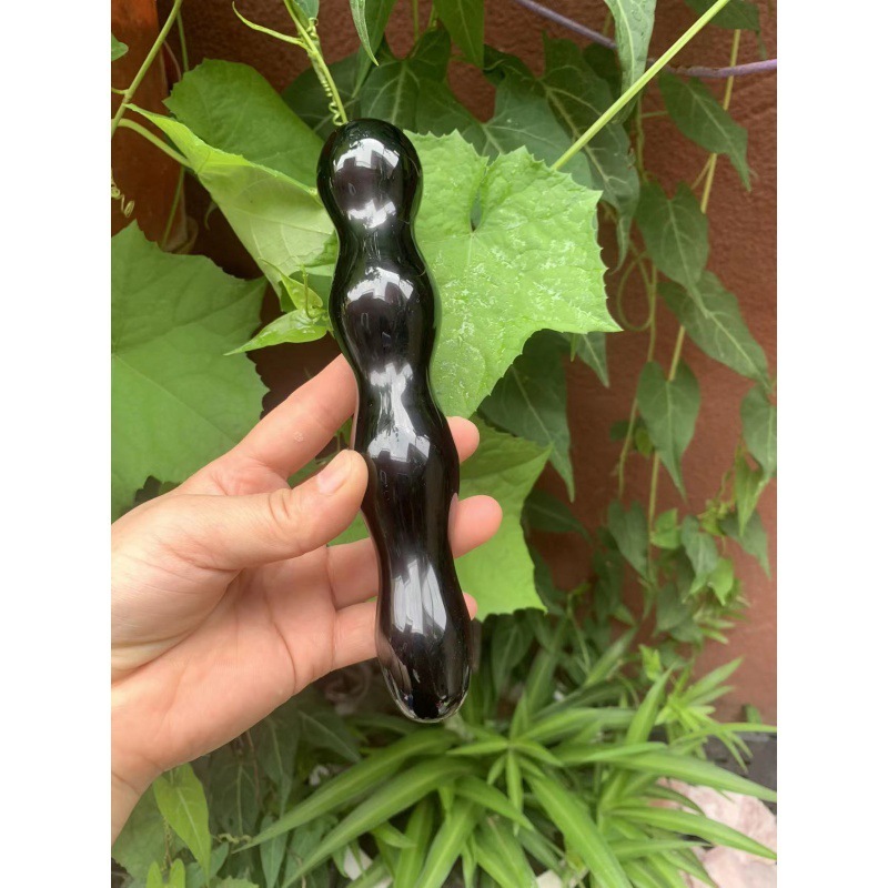 S121--Natural crystal sculpted raw stone polished crystal massage stick