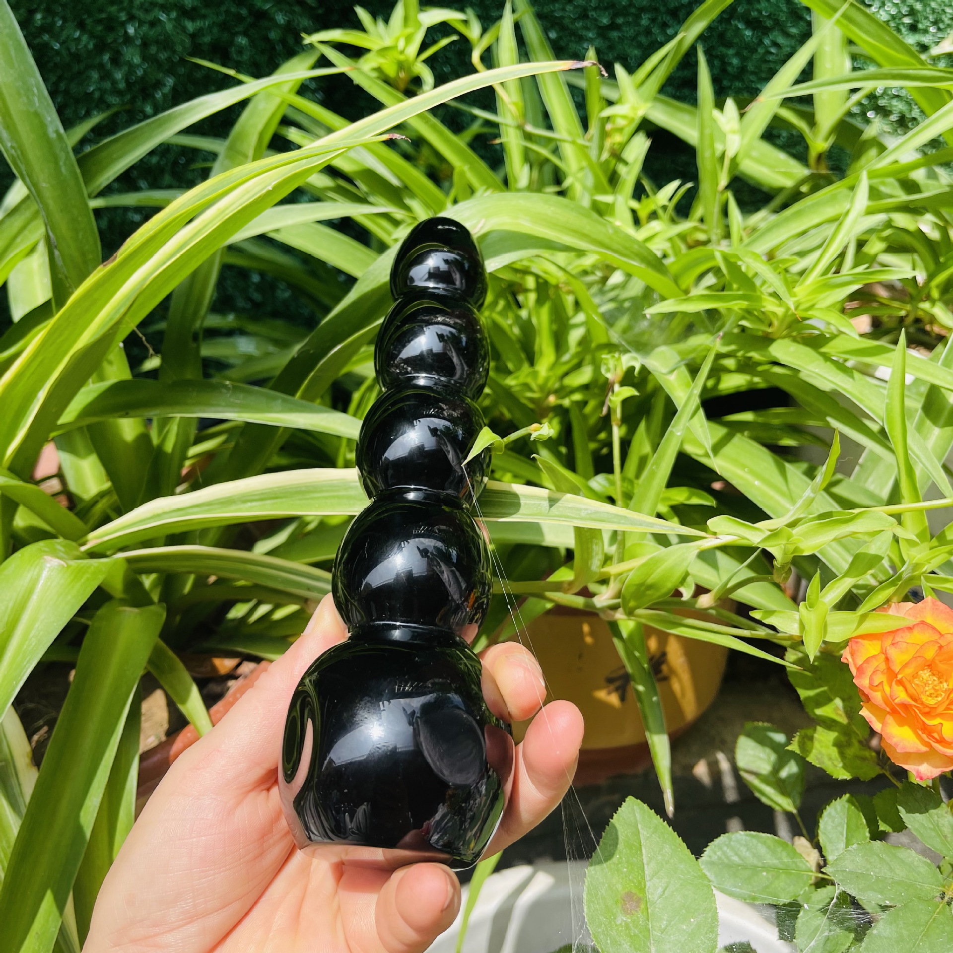 S130--Natural obsidian carving polished raw stone crystal massage stick