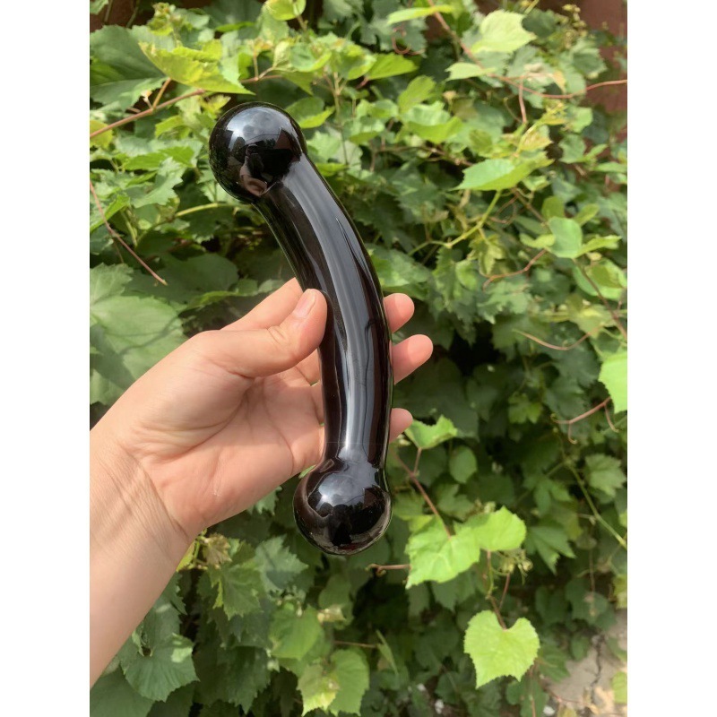 S134--Natural crystal obsidian crystal massage stick two round crystal