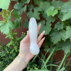 S152--Natural white crystal raw stone carved polished crystal massage stick