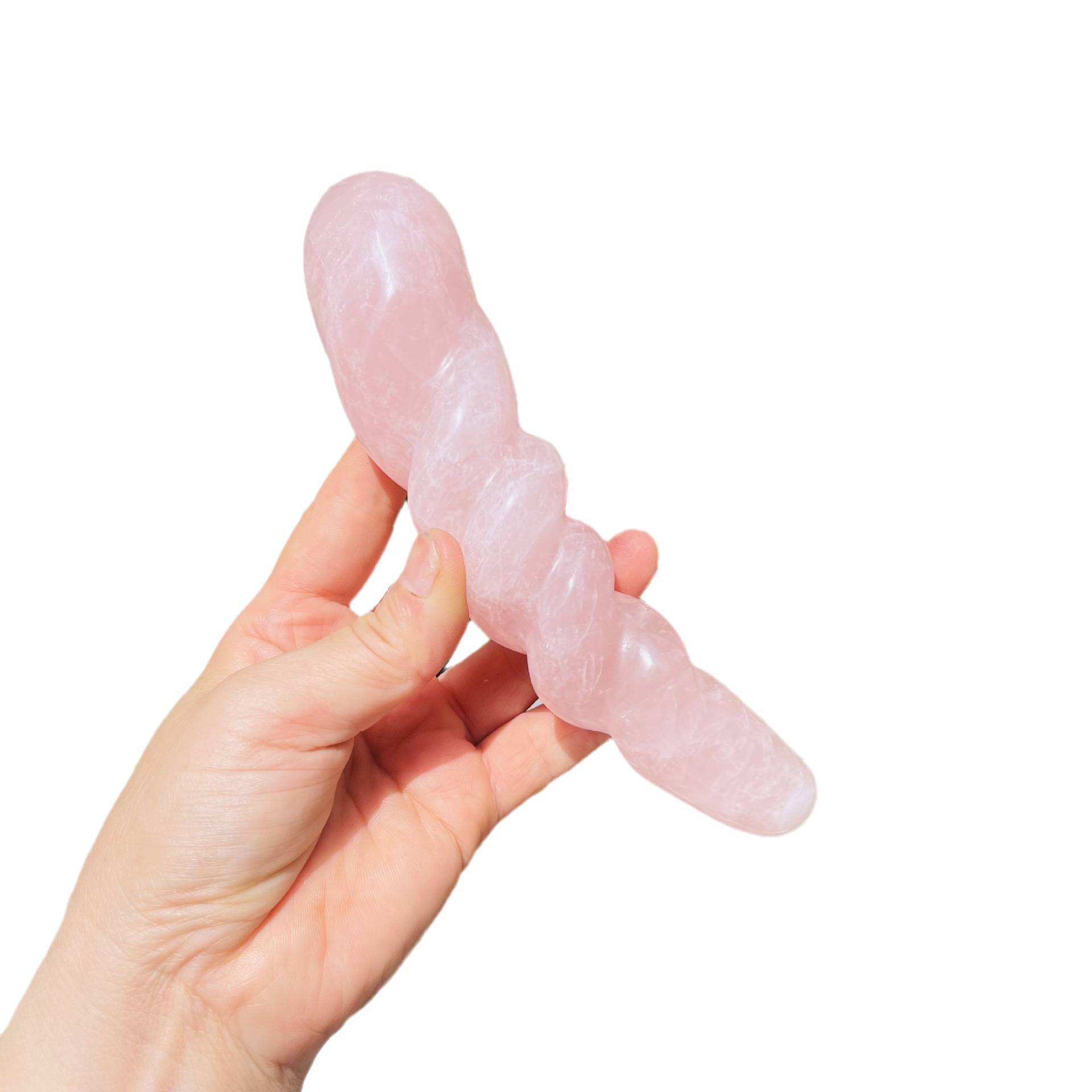 S136--Natural powder crystal carved raw stone polished crystal massage stick