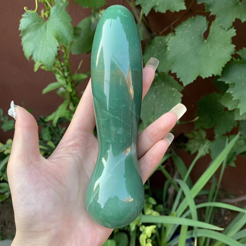 S146--Natural crystal green aventurine crystal massage stick display