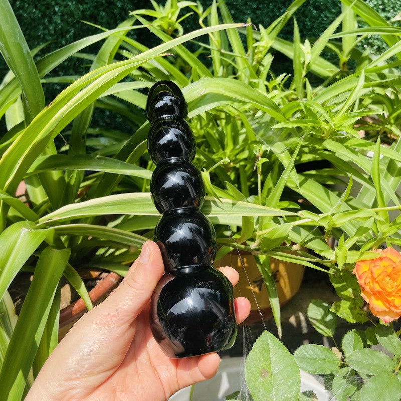 S130--Natural obsidian carving polished raw stone crystal massage stick