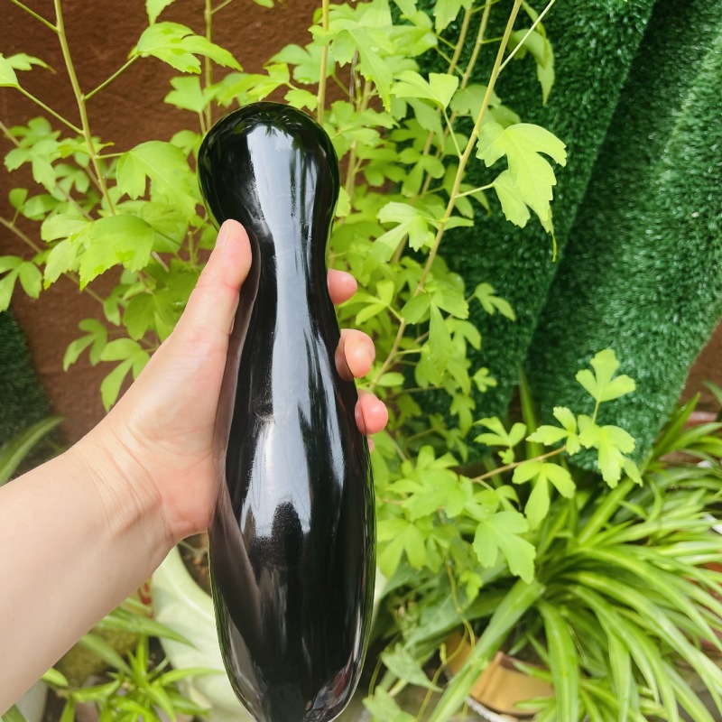 S140--Natural obsidian carving polished raw stone crystal massage stick