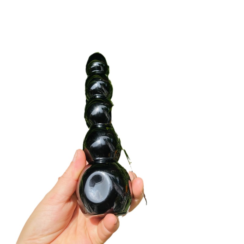 S130--Natural obsidian carving polished raw stone crystal massage stick