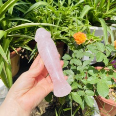 S131--Natural powder crystal carved raw stone polished crystal massage stick