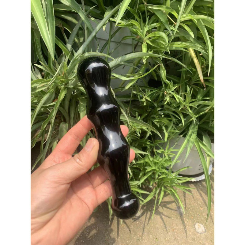 S145--Natural obsidian carving polished raw stone crystal massage stick