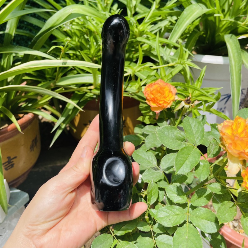 S138--Natural obsidian carving polished raw stone crystal massage stick