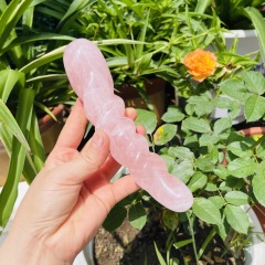 S136--Natural powder crystal carved raw stone polished crystal massage stick