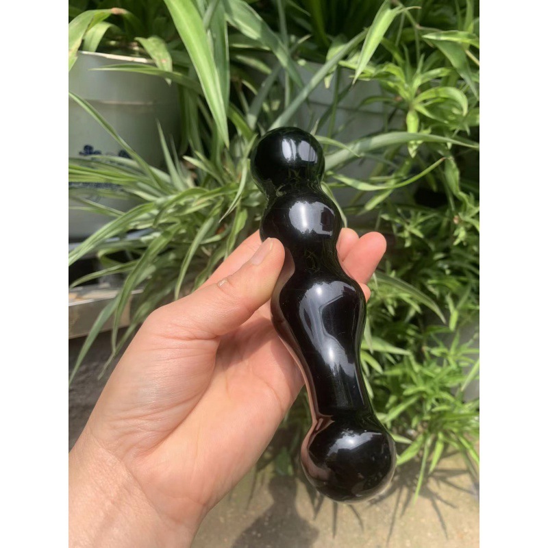S145--Natural obsidian carving polished raw stone crystal massage stick