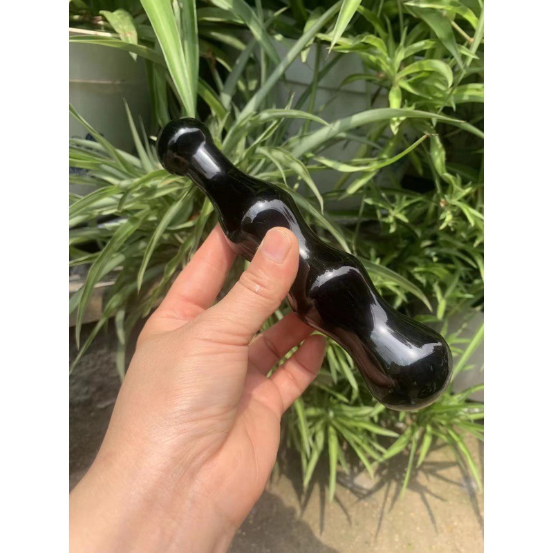 S145--Natural obsidian carving polished raw stone crystal massage stick