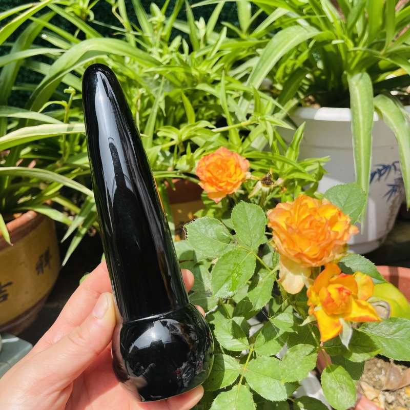 S135--Natural obsidian carving polished raw stone crystal massage stick
