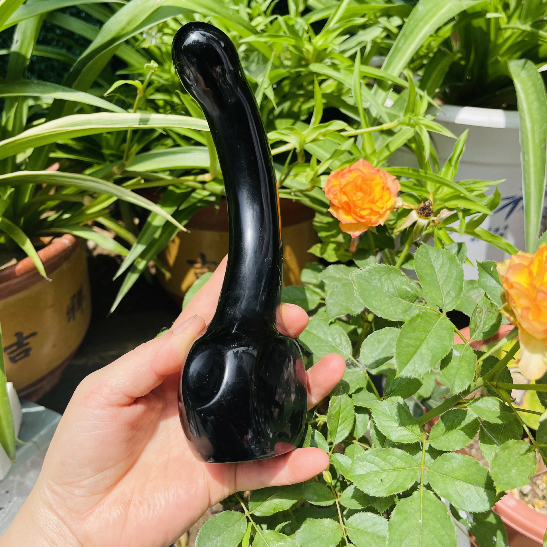 S138--Natural obsidian carving polished raw stone crystal massage stick