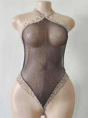 N-6047--Women's skin color print leopard closed mesh