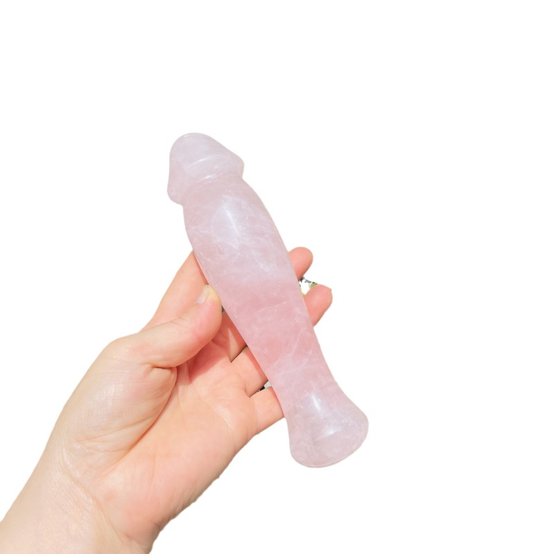 S131--Natural powder crystal carved raw stone polished crystal massage stick
