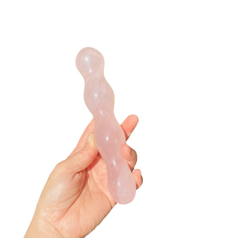 S128--Natural powder crystal carving polished raw stone crystal massage stick crystal sugar gourd