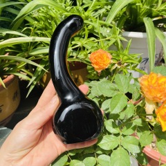 S138--Natural obsidian carving polished raw stone crystal massage stick