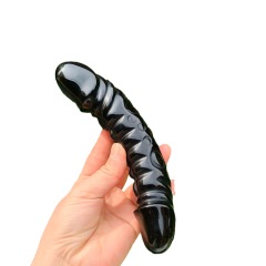 S124--Natural obsidian white smelting stone raw stone carving polished crystal massage stick