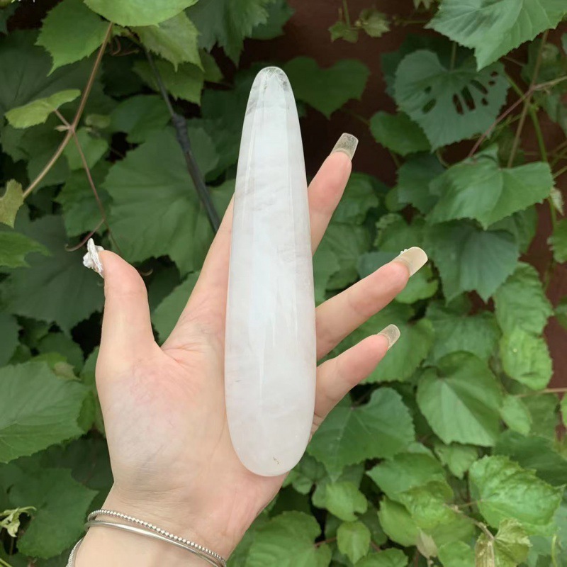 S119--Natural crystal sculpted raw stone polished crystal massage stick