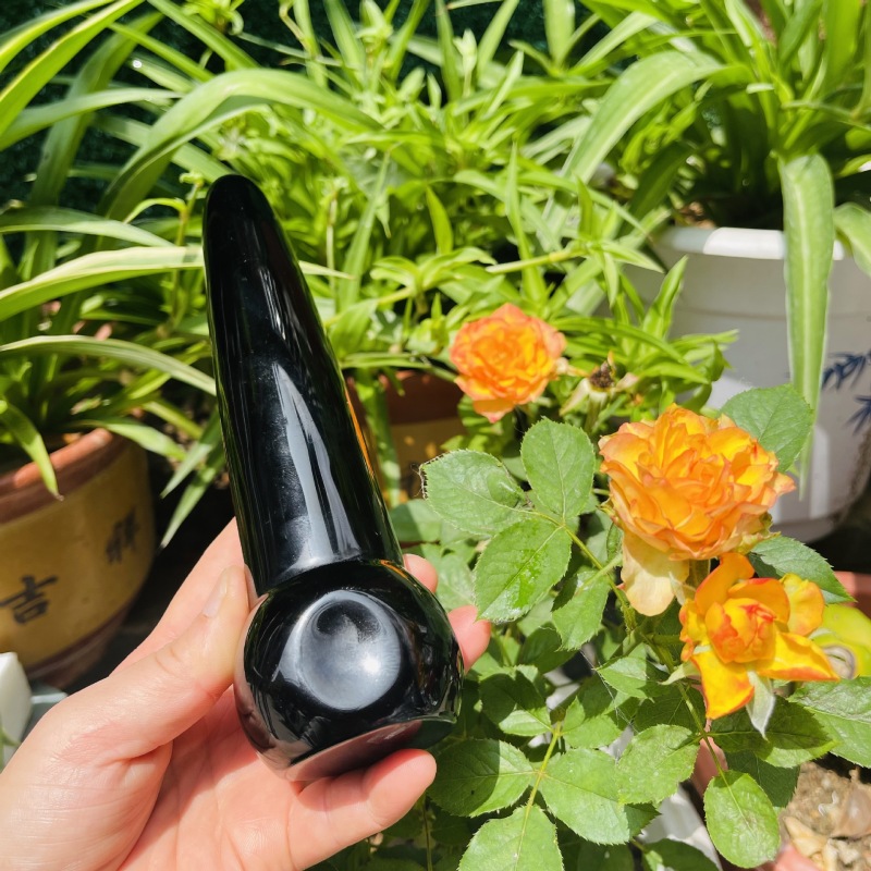 S135--Natural obsidian carving polished raw stone crystal massage stick