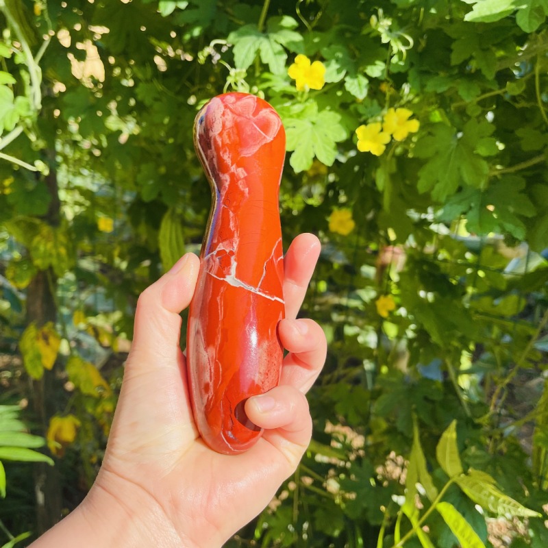 S129--Ruby carved polished raw stone crystal massage stick