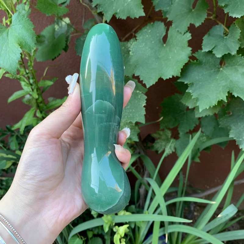 S146--Natural crystal green aventurine crystal massage stick display