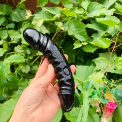 S124--Natural obsidian white smelting stone raw stone carving polished crystal massage stick