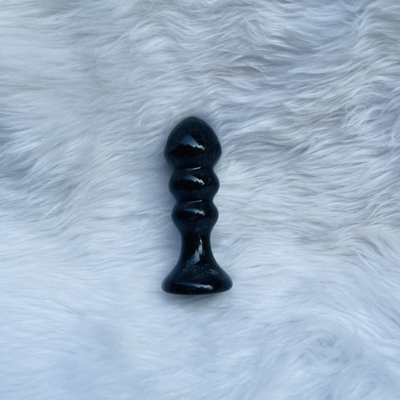 S137--Natural obsidian carving polished raw stone crystal massage stick
