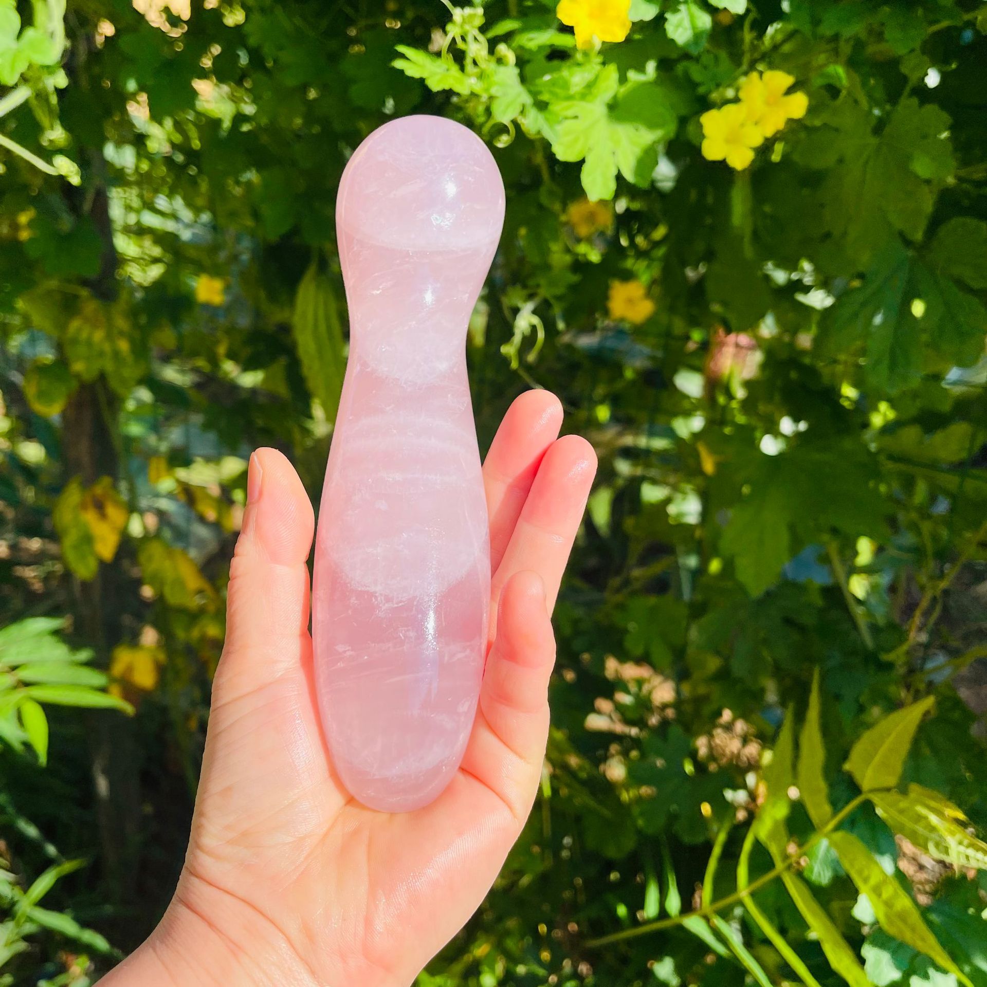 S139--Natural powder crystal carving polished raw stone crystal massage stick