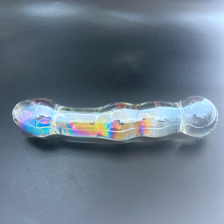 L77--Colorful glass penis masturbation stick sex toy thread double head dragon