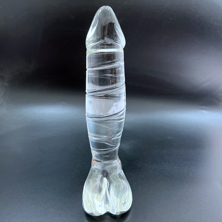 FZ37--Glass penis masturbation stick sex toy thread double head dragon curved dildo