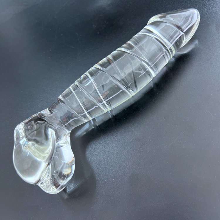 FZ37--Glass penis masturbation stick sex toy thread double head dragon curved dildo