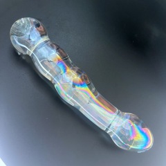 L77--Colorful glass penis masturbation stick sex toy thread double head dragon