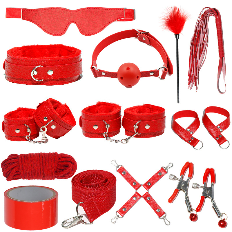 H2029--SM bondage nipple clamps sex toys set mouth ball handcuffs sex toys 12-piece set
