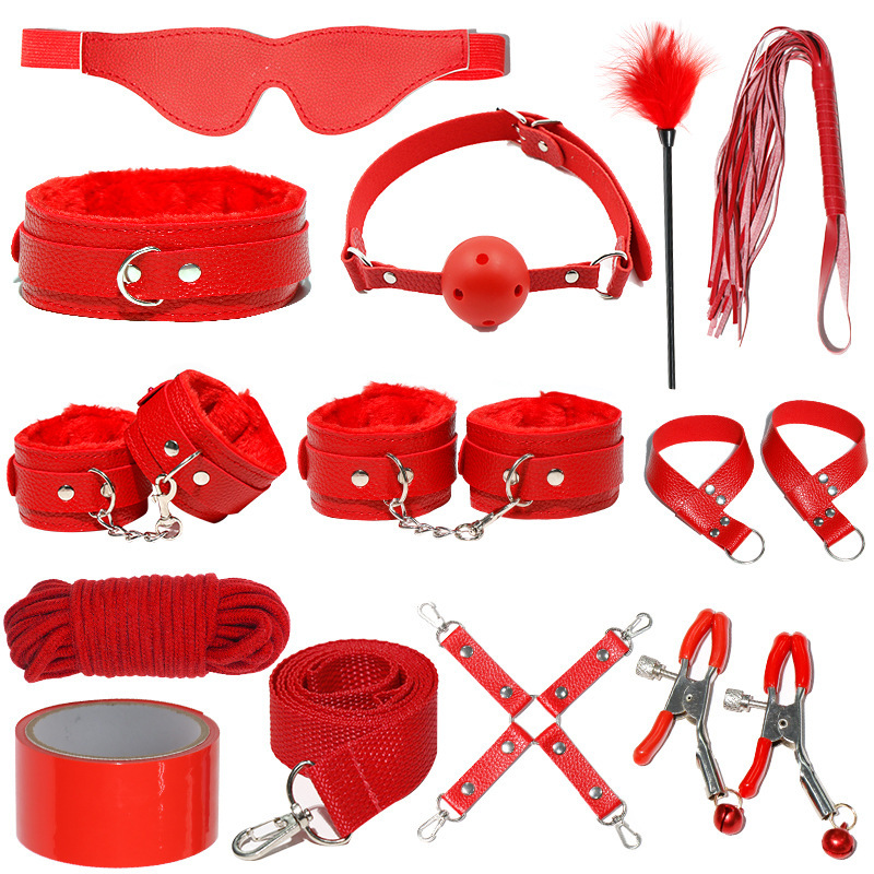 H2029--SM bondage nipple clamps sex toys set mouth ball handcuffs sex toys 12-piece set