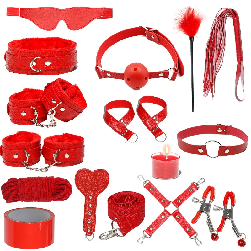 H2032--SM bondage nipple clamps sex toys set mouth ball handcuffs sex toys 15-piece set