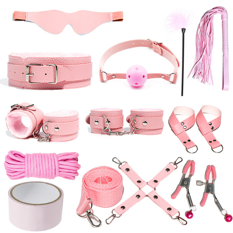 H2029--SM bondage nipple clamps sex toys set mouth ball handcuffs sex toys 12-piece set