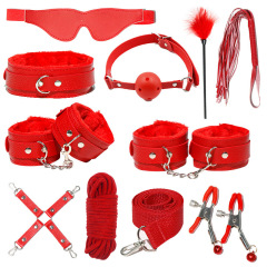 H2027--SM bondage nipple clamps sex toys set mouth ball handcuffs sex toys 10-piece set