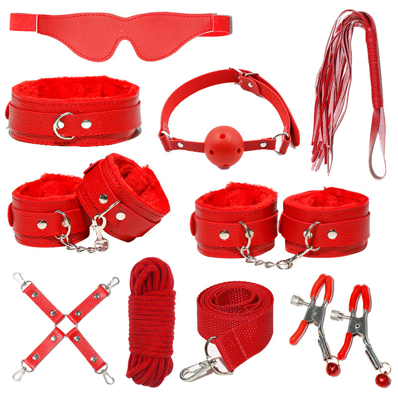 H2026--SM bondage nipple clamps sex toys set mouth ball handcuffs sex toys 9-piece set