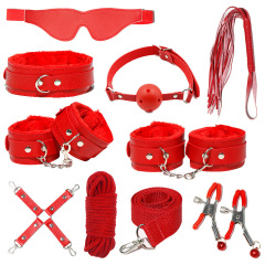H2026--SM bondage nipple clamps sex toys set mouth ball handcuffs sex toys 9-piece set