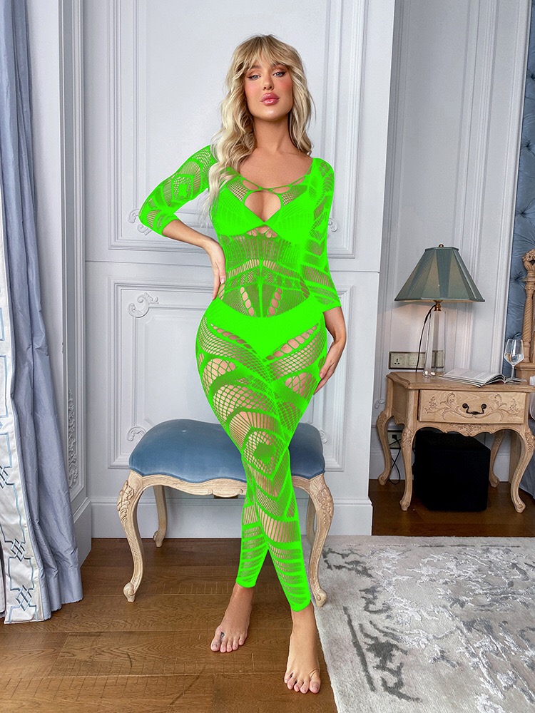 W569-Sexy underwear European and American manufacturers direct sales female sexy one-piece long-sleeved silky ultra-thin see-through tights and mesh clothes