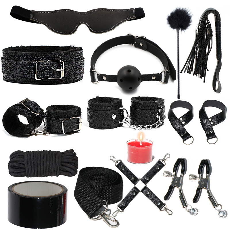 H2030--SM bondage nipple clamps sex toys set mouth ball handcuffs sex toys 13-piece set