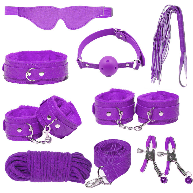 H2025--SM bondage nipple clamps sex toys set mouth ball handcuffs sex toys 8-piece set