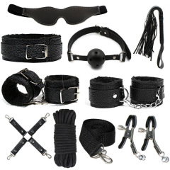 H2026--SM bondage nipple clamps sex toys set mouth ball handcuffs sex toys 9-piece set