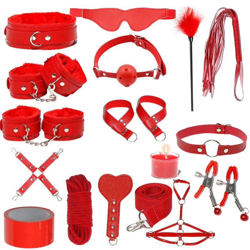 H2033--SM bondage nipple clamps sex toys set mouth ball handcuffs sex toys 16-piece set