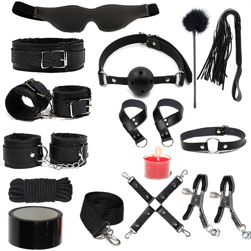 H2031--SM bondage nipple clamps sex toys set mouth ball handcuffs sex toys 14-piece set